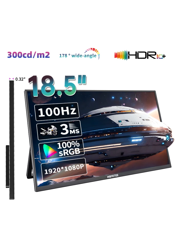 HGFRTEE Tragbarer Monitor 18,5-Zoll-Computer-Gaming-Display 100 Hz 100 % sRGB FHD 1080P-Bildschirm für Laptop Weihnachtsgeschenk PC PS4/PS5