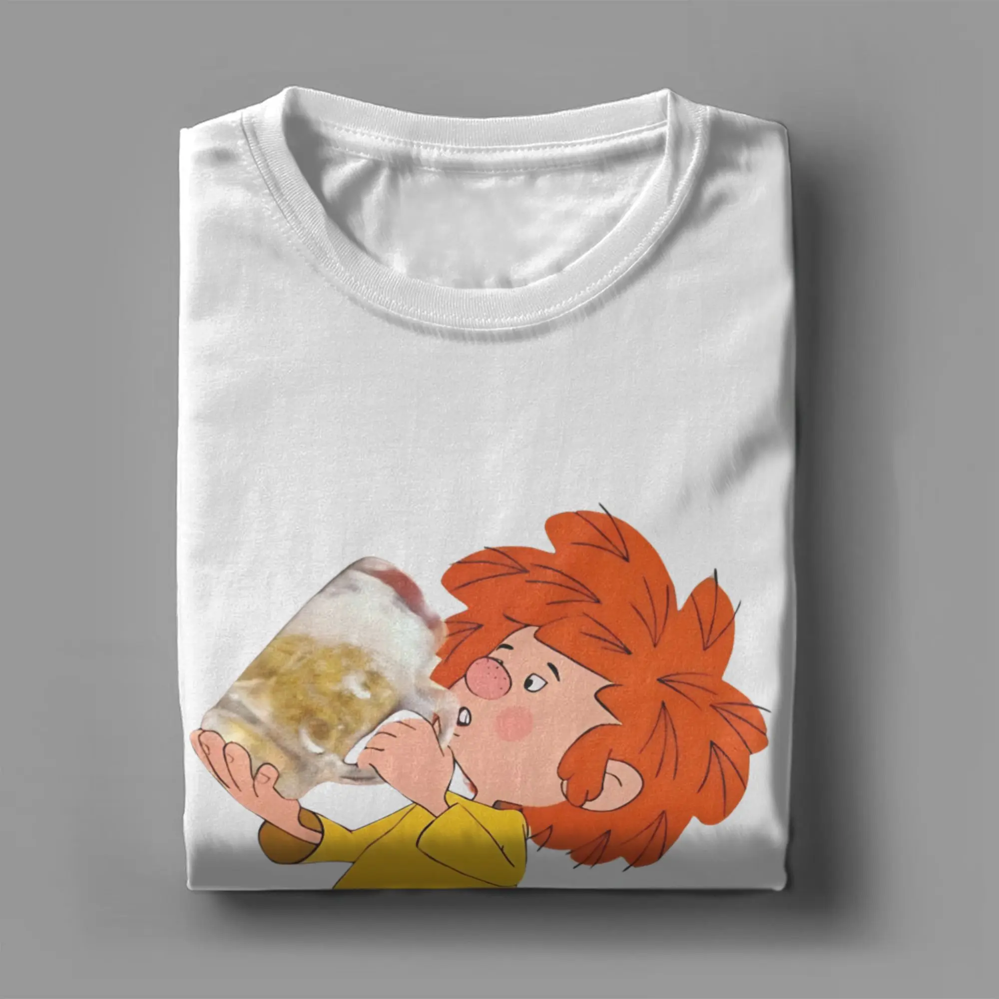 Herren Pumuckl Bier-Trinker T-Shirts 100% Baumwolle Strand-Ästhetik Kurzarm-T-Shirt mit Rundhalsausschnitt Harajuku Individuelles Logo T-Shirt