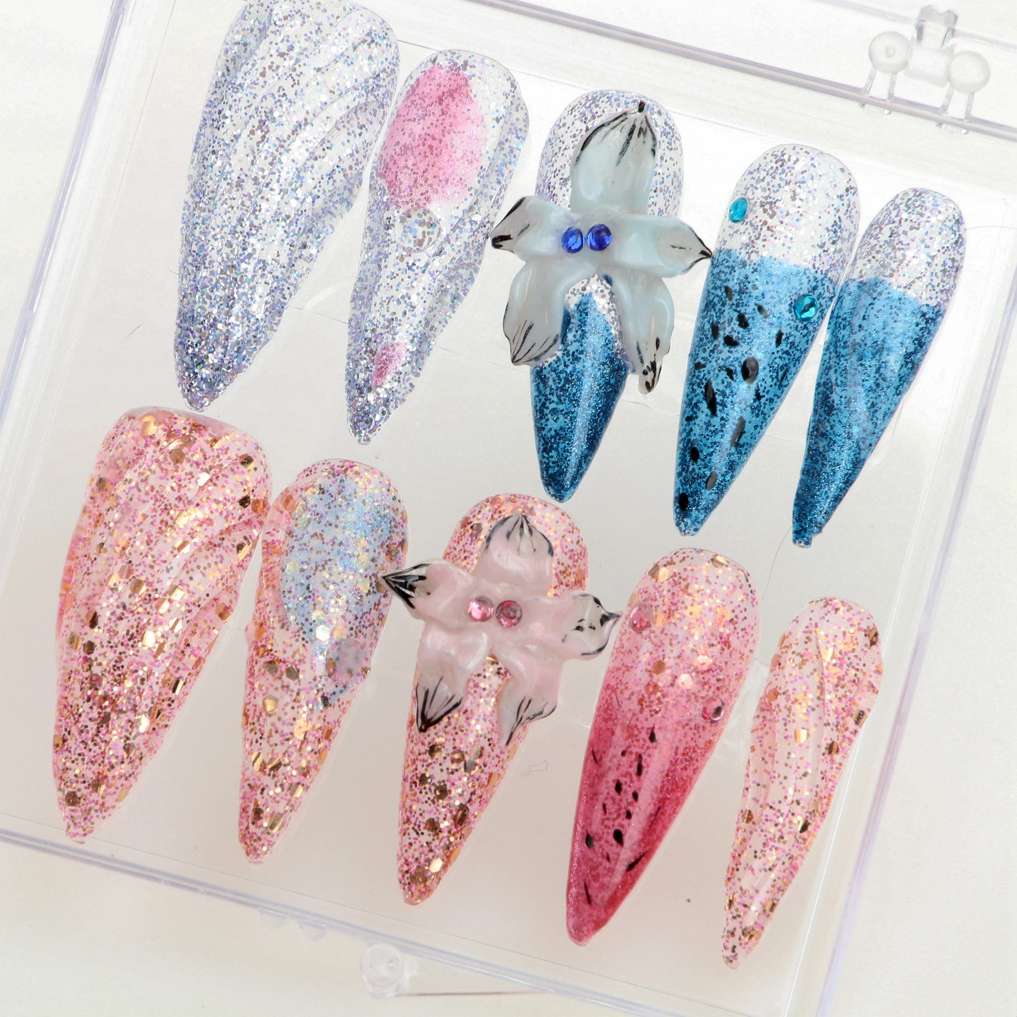 10Pcs 3D Custom press on nails,False Nail for Birthday Event Party Holiday Vacation,Gift For Her,Japanese Long Stiletto on nails