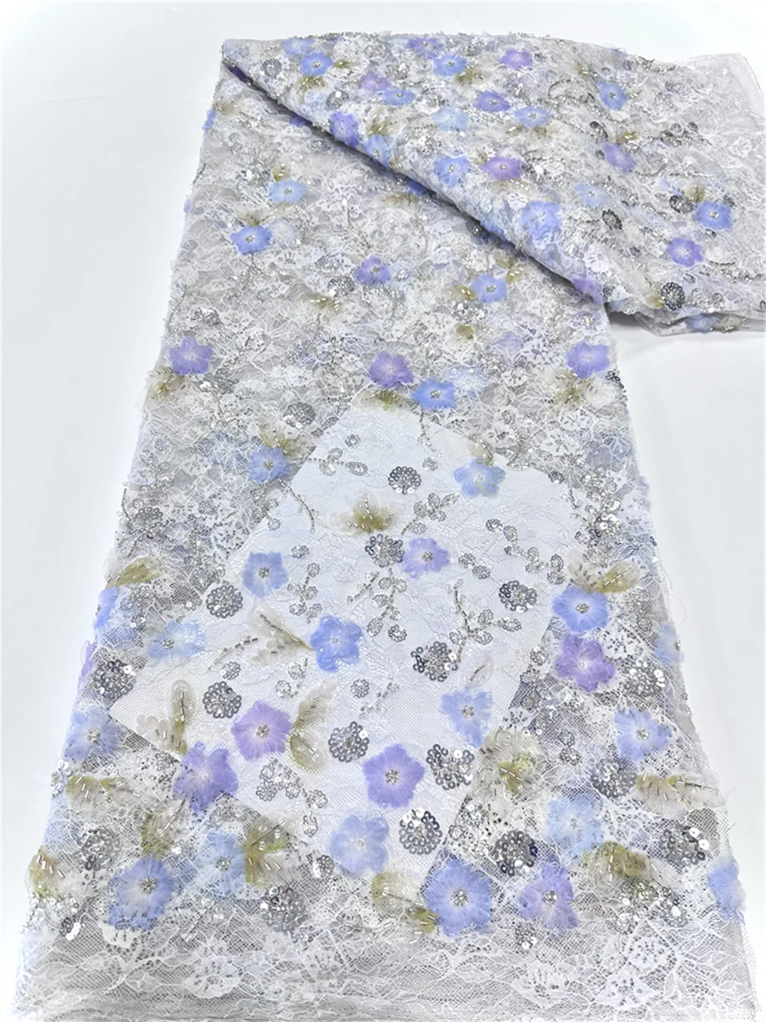 

2025 African Nigerian Tulle Lace Fabric High Quality Embroidery Lace French Net Lace Fabric With Sequins Beads for Wedding Dress