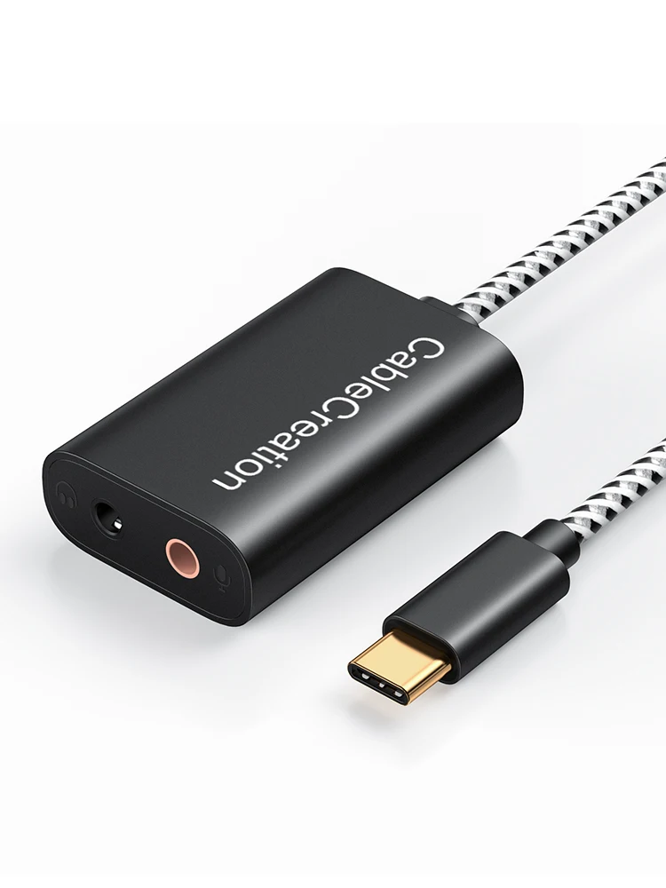 CableCreation نوع C بطاقة الصوت الخارجية ستيريو USB C إلى 3.5 مللي متر ميكروفون محول الصوت جاك ل ماك بوك برو باد S20 S21Ultra