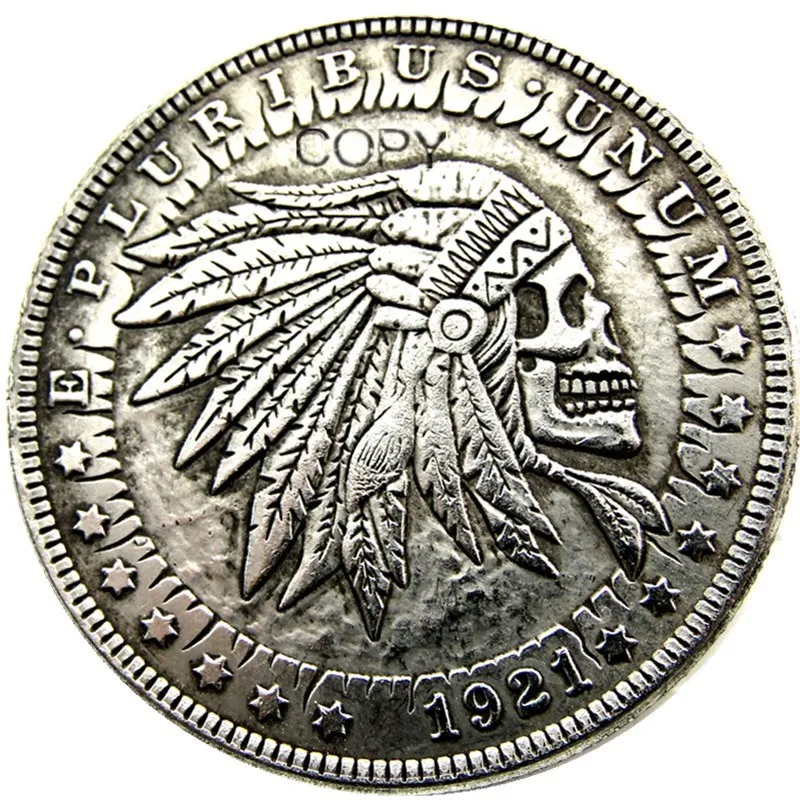 HB(25)US Hobo 1921 Morgan Dollar skull zombie skeleton Silver Plated Copy Coins