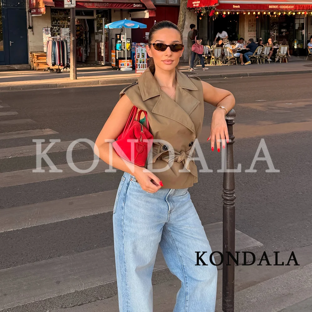 KONDALA Damen Elegante Pendler-Gürtelweste 2026 Sommer Frühherbst Trendige Zweireihige Weste Damen High-Street-Chic Freizeitweste – Detail 2