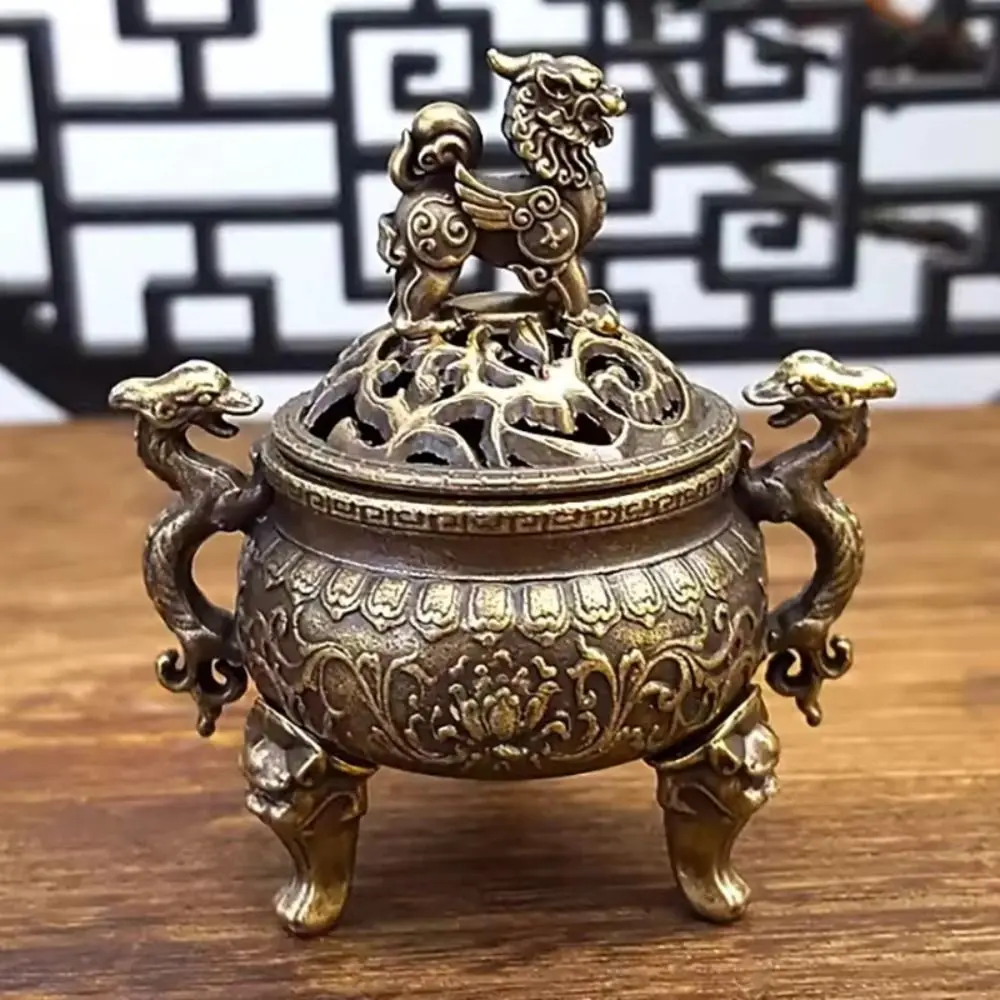 Alloy Incense Burner Hollow Out Mini Sandalwood Incense Burner Animal Foot Plate Three Legged Stove Tea Ceremony Home Decoration