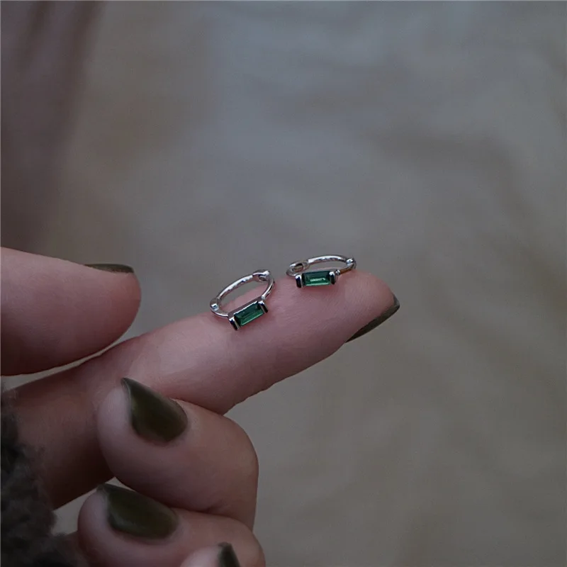Retro charme 925 prata esterlina retangular verde cristal hoop brincos para mulher menina moda designer jóias acessórios presente