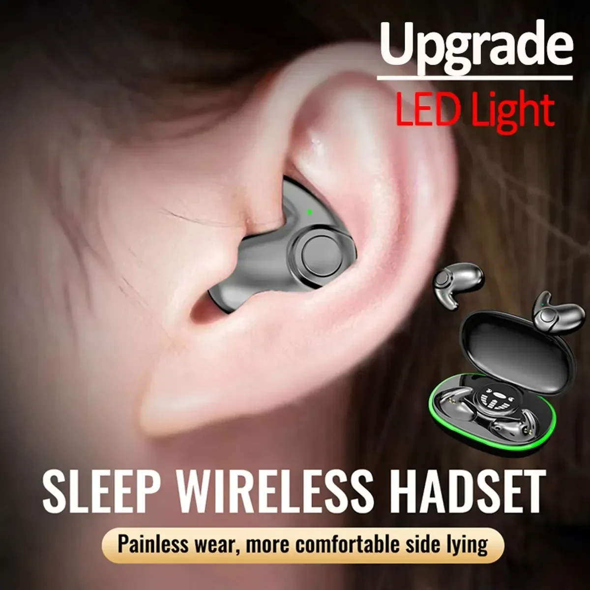 LED Light Wireless Sports Bluetooth Headphones Highend Tws Dual Ear Sleep In Ear Mini Painless Call Noise Cancelling Headphones