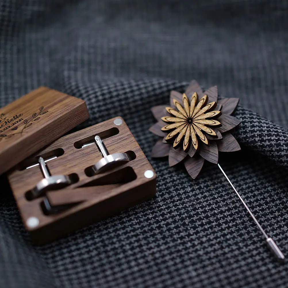 Handcrafted Wooden Flower Boutonniere Pin Wedding Groom Lapel Pin Suit Decoration Fashion Boutonniere for Men Lapel Pins