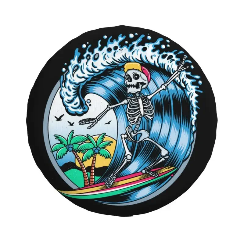 Custom Summer Surf Rider Skull Surfing Spare Tire Cover for Mitsubishi Pajero Jeep RV SUV Trailer Car Wheel Protector Covers