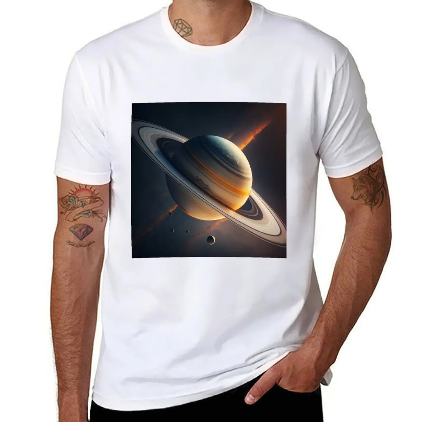 

Saturn with Moons T-Shirt black cotton t-shirt plain for man package men t shirt cotton 100% T-Shirt