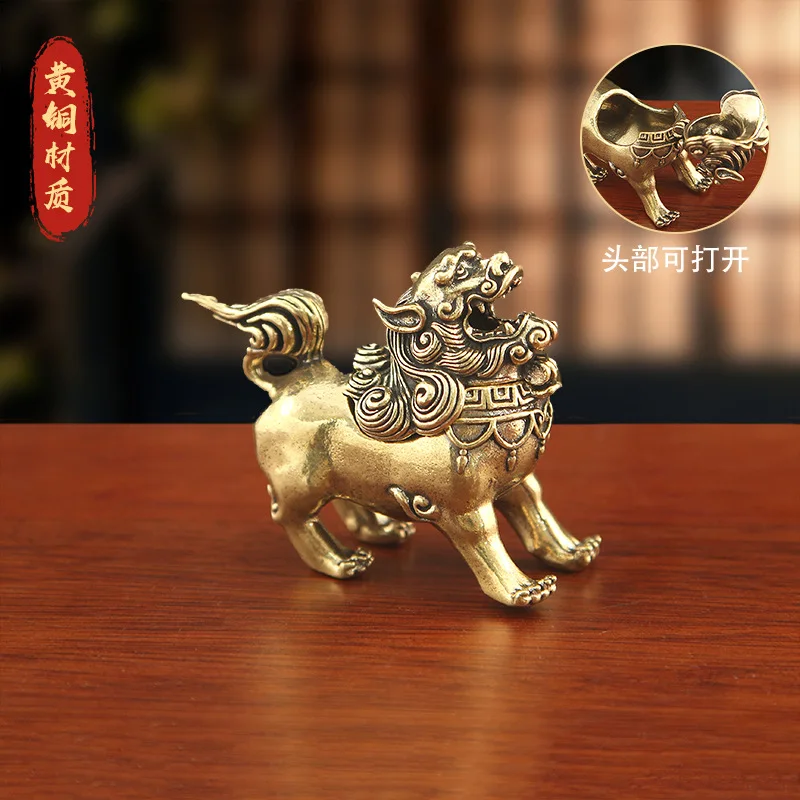 Brass Qilin , Creative Design, Auspicious Beast Facing the Sky, Sandalwood Incense Burner for Home and Study, Meta