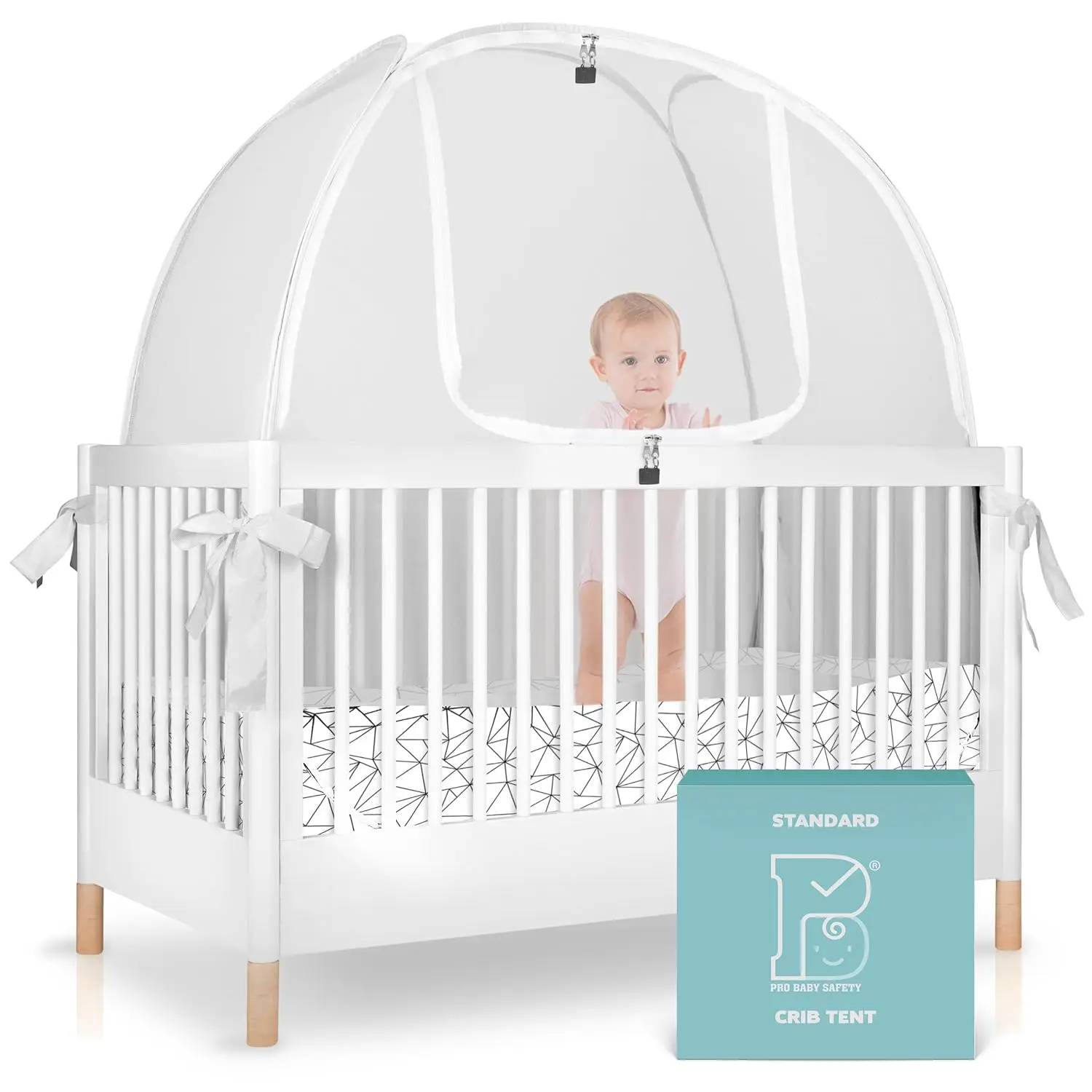 

Breathable Mesh Crib Tent to Keep Baby from Climbing Out, Crib Net Canopy with Auto-Lock Zipper and Safety Latch, Crib Net to Ke