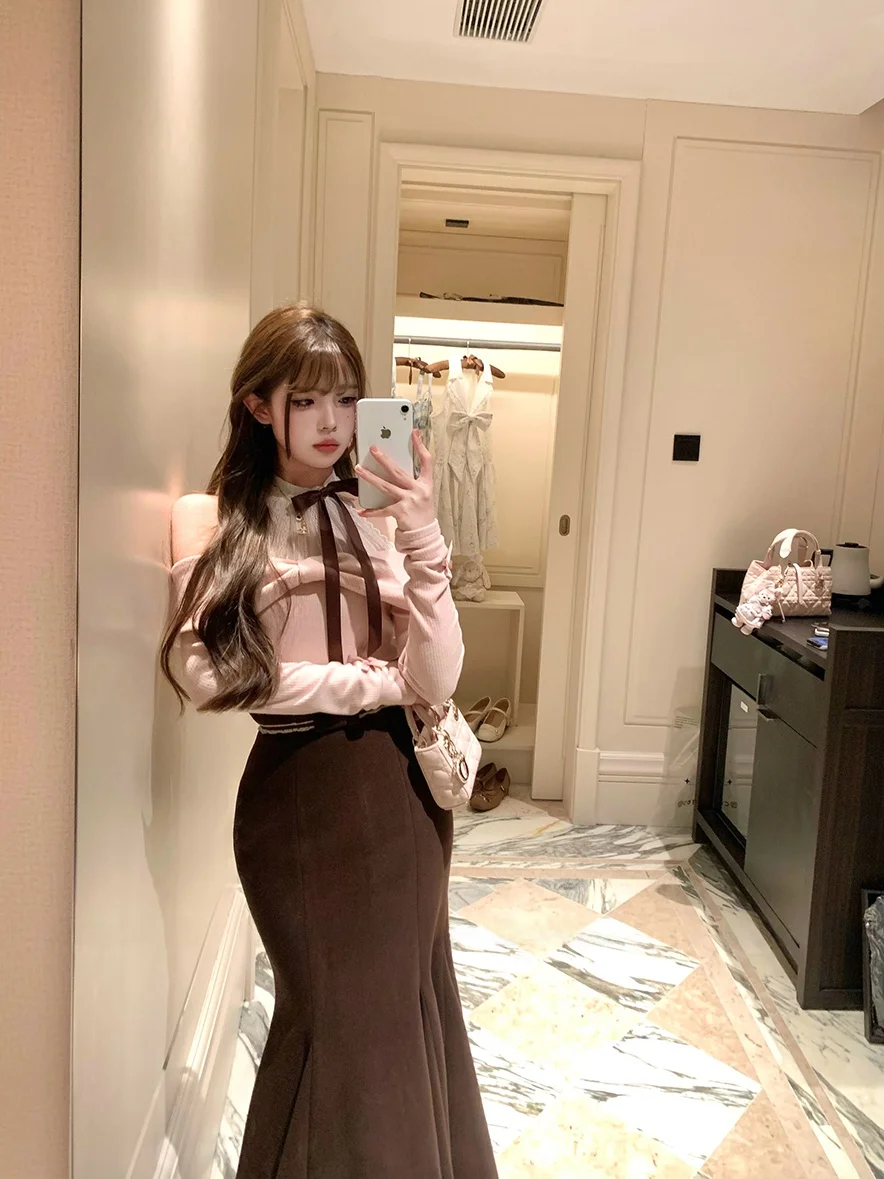 

Oyois Refined Sweet High Waist Long Skirt Fish Tail Bodycon Midi Skirt Spring Fashion Women's Slim Fit Knot Dress