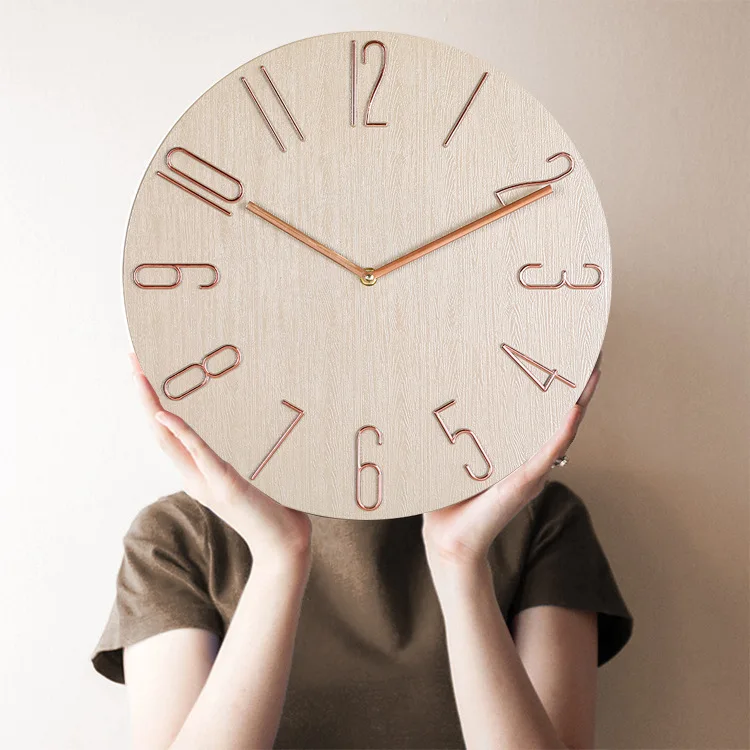 Orologio da parete in legno massello imitazione circolare digitale tridimensionale creativo
