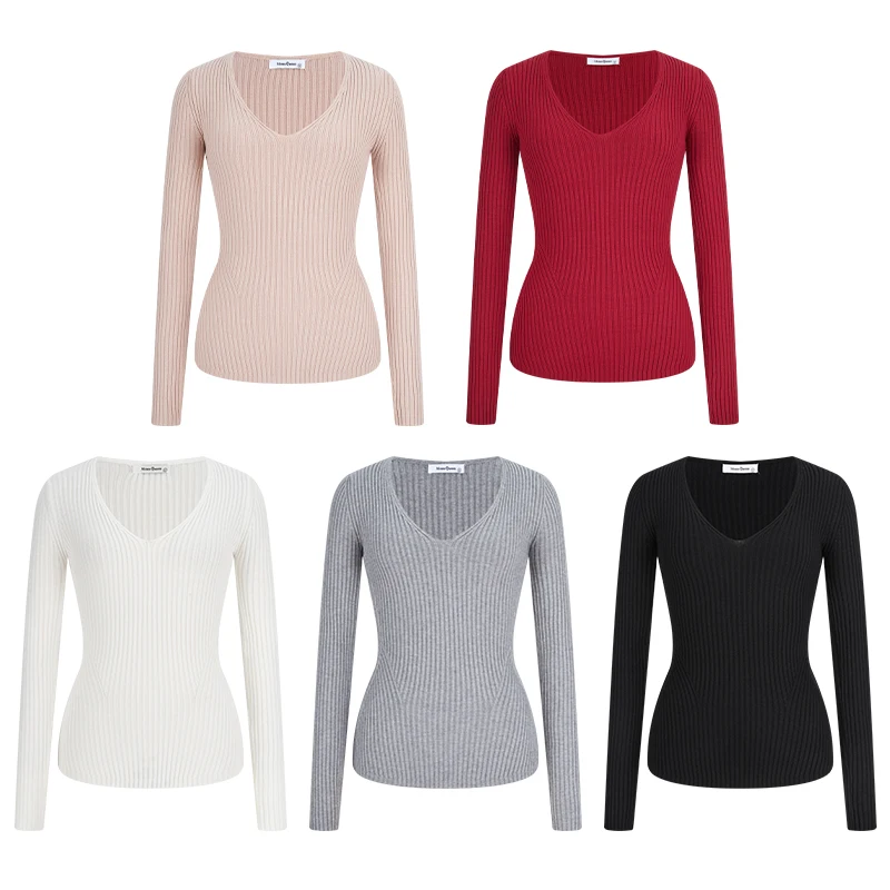 الأحمر V-Ne محبوك أعلى المرأة العادية صالح قاعدة طبقة irt الخريف الشتاء التخسيس ملابس داخلية عادية Sle طويلة Sve