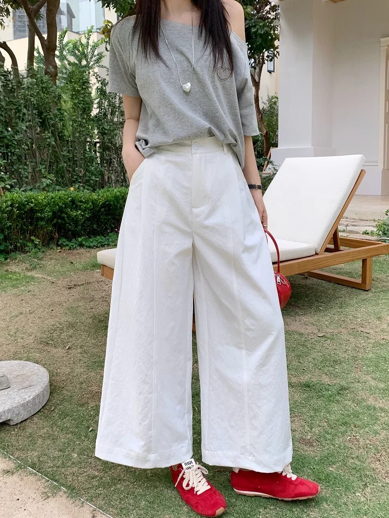 Hochwertige, lockere, vielseitige Damenhose in Khaki, koreanischer Stil, hohe Taille, gerades Bein, lässige, weit geschnittene, vielseitige Hose – Detail 10