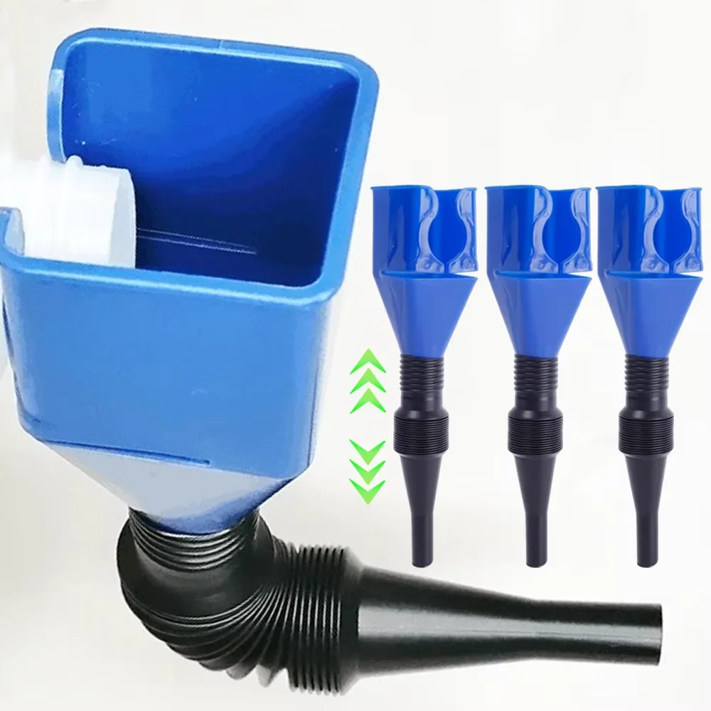 Extensible car refueling funnel, universal gasoline and engine oil filter transfer funnel, foldable portable funnel