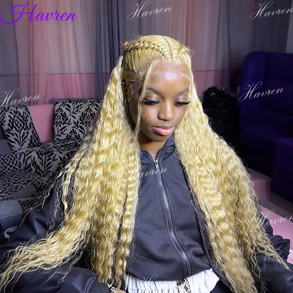 

613 Honey Blonde 30 36 Inch Curly Wig Deep Wave 13x6 HD Lace Frontal Human Hair Wig Water Wave 13x4 Lace Front Water Wave Wigs