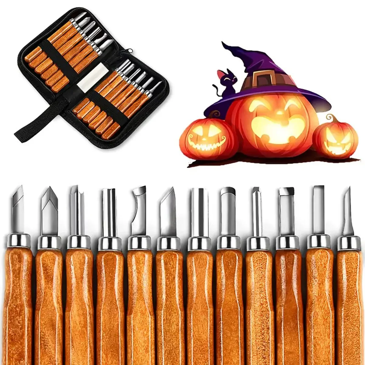 12pcs/set Wood Handle Wood Carving Chisel Scalpel Tools Set Cutter Wood Carving Knife Set Hand Tool Kit