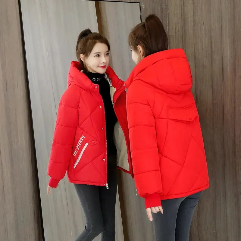 2024 New Autumn Winter Waterproof Windbreaker Puffer Jacket New Women Hooded Black Snow Parka Short Cotton Padded Jacket Coat