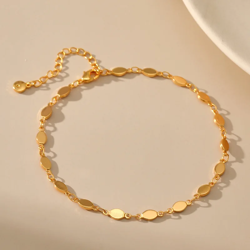 Copper Plated 18K Gold Small Round Piece Ordinary Chain Accessories Metal Texture Senior Sense Anklet Women Holiday Gifts