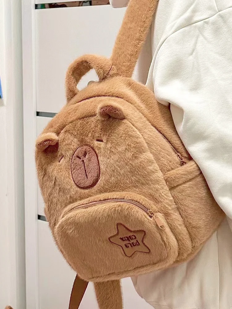 Imagem -03 - Capybara Mochila de Pelúcia para Meninas Artigos de Papelaria Kawaii Material Escolar Bolsas Mochila Papelaria Secretária Bolsa de Armazenamento