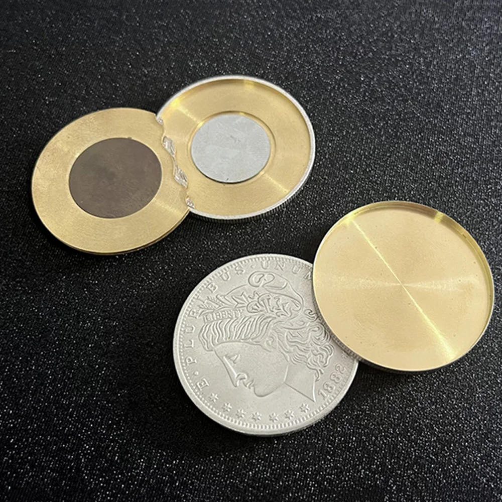 Multipurpose Flipper Coin Set (Morgan Dollar) By Oliver Magic Tricks Two Coins Instantly Into One Coin Close Up Illusion Gimmick