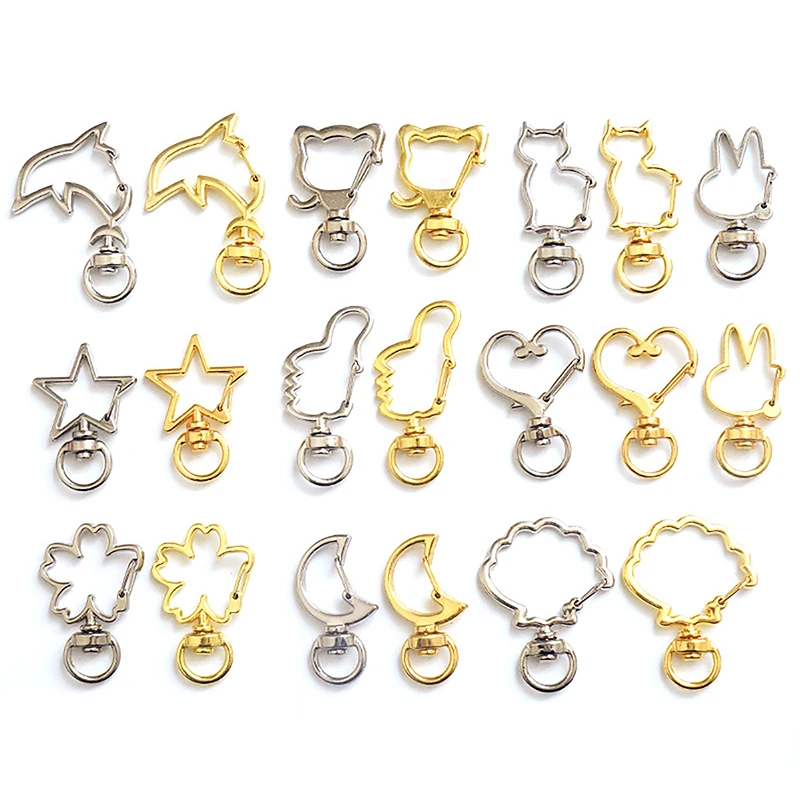 10 Stück niedlichen Monds tern Herz Katze Tier Blume hohl DIY Schlüssel bund Zubehör Karabiner verschluss Schlüssel ring mit 8mm offenem Ring