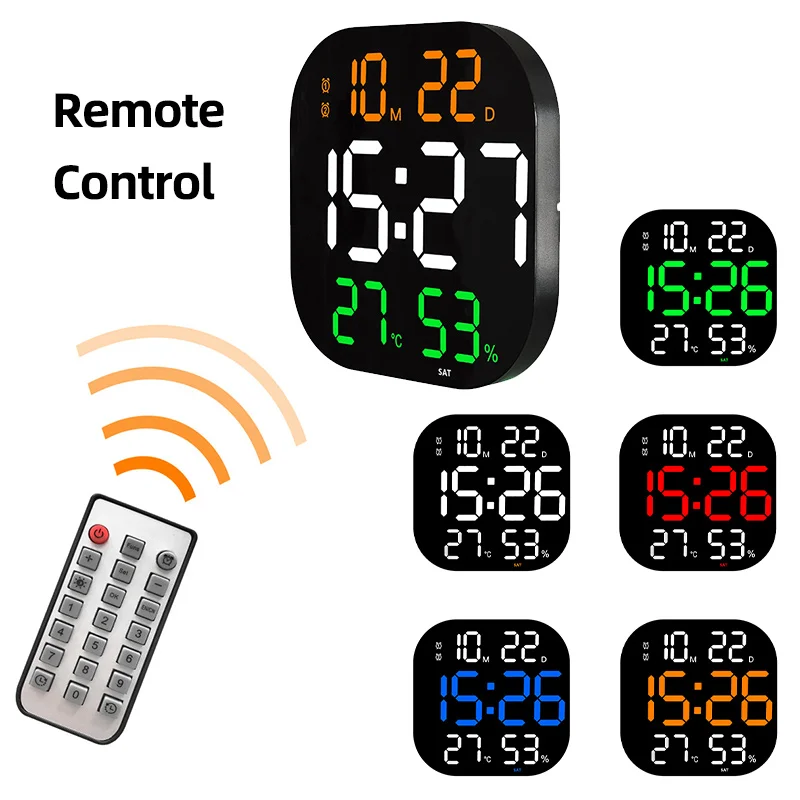 Large Digital Wall Clock Square Large Screen Temp Date Week Display Power Off Memory Table Clock Electronic LED Alarm Clocks