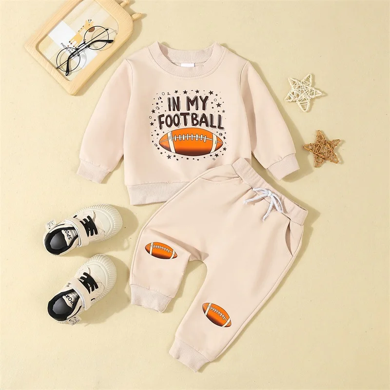 2024-08-27 Lioraitiin 3M-3Y Toddler Boy Fall Outfits Football Letter Print Long Sleeve Crew Neck Pullover with Long Pants Set