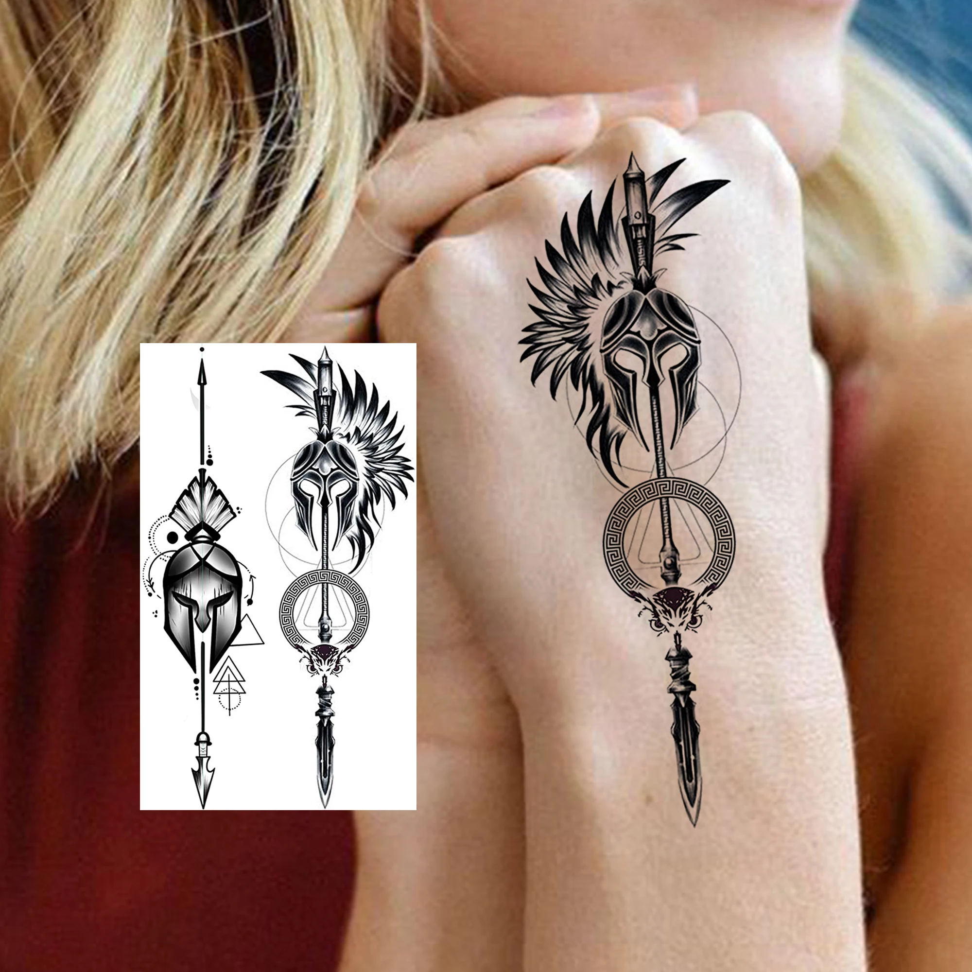 1 Sheet Halloween Skull Sword Rose Tiger Temporary Tattoo For Adult Hand Neck, Fake Tattoo Sticker Realistic Leopard Bird Tatoos - view 4