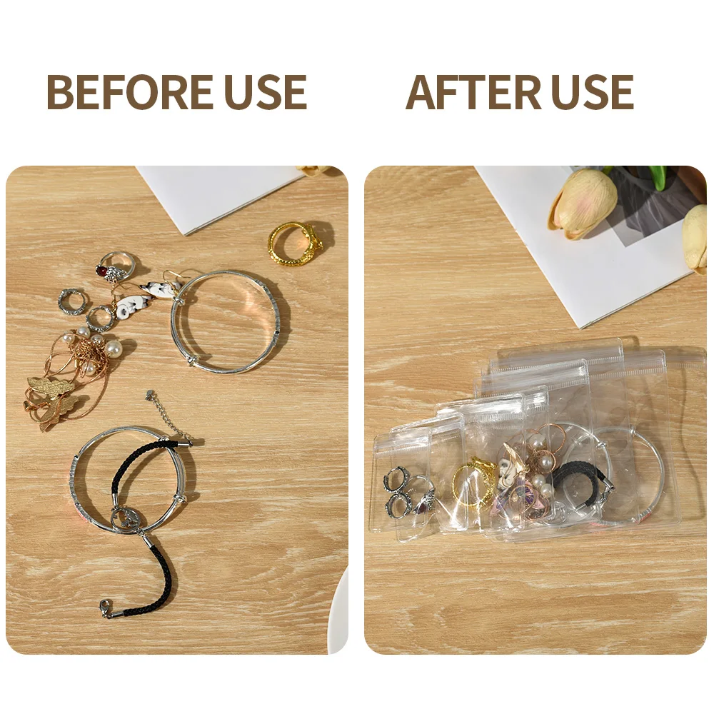 100/10Pcs PVC Jewelry Package Bags Thicken Self Sealing Pouches Anti-Oxidation  Earring Necklace Clear Organizer Bag Reusable