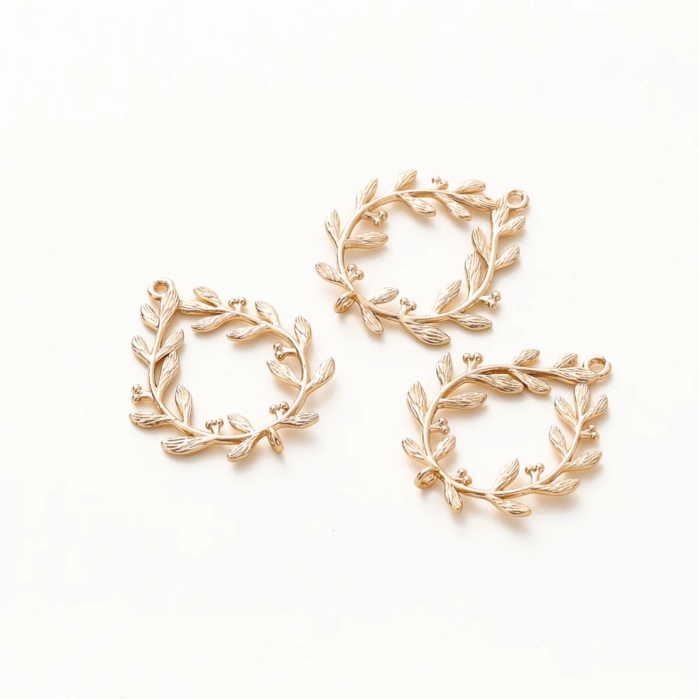 6pcs/lot 24x28MM 18K Gold Color Plated Brass Hollow Flower Vine Charms Leaf Pendants High Quality For DIY Jewelry Making