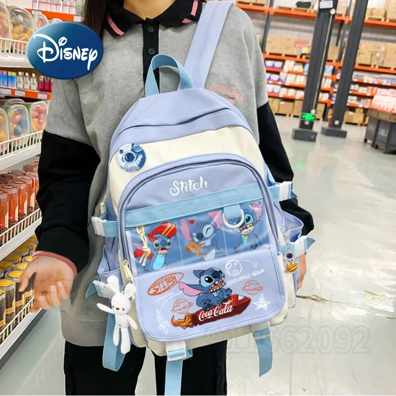 Imagem -04 - Disney Stitch Novo Bolsa de Escola das Crianças Marca Luxo Moda Mochila das Crianças Grande Capacidade Alta Qualidade Estudante Mochila