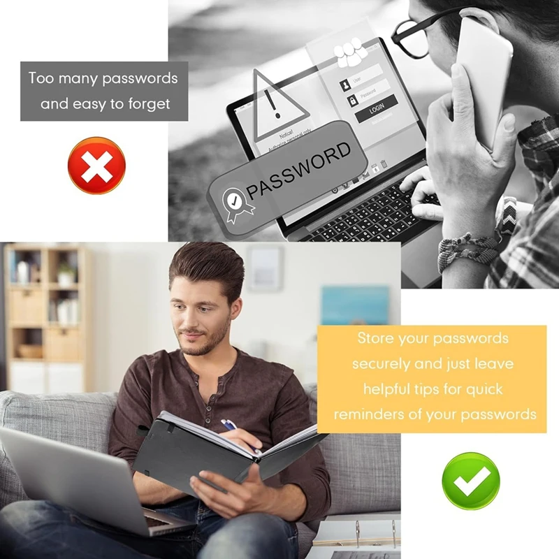 قطعتان من كتاب كلمة المرور مع علامات تبويب أبجدية، كتاب حفظ كلمة المرور مقاس 7.8 × 5.2 بوصة، هدية للمكتب والعمل في المنزل والعمل