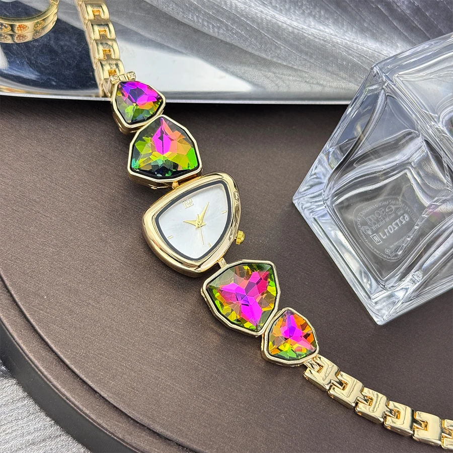Women's irregular shape large sparkling special-shaped rhinestone simple sun pattern dial Fashion trend avant-garde quarts watch