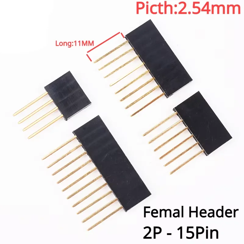 10Pcs 1X2/3/4/6/8/10/15 Pin 2.54MM Stackable Long Legs Femal Header For Arduino Shield Stlxy 11mm
