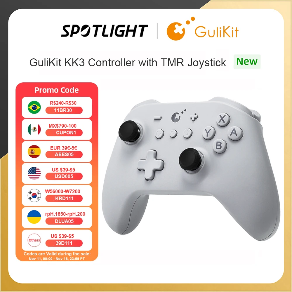 GuliKit KK3 Wireless Controller Bluetooth Gamepad with TMR Joystick Hall Effect Tiggers for Nintendo Switch Windows Android iOS