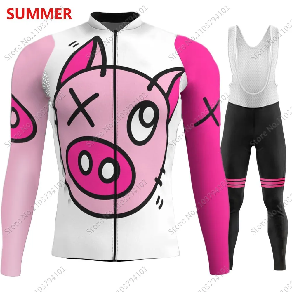 Cartoon Anime pig 2024 Cycling Jersey Set Mens Long Sleeve Summer Clothing Road Pants Bib Bike Suit MTB Maillot Ropa