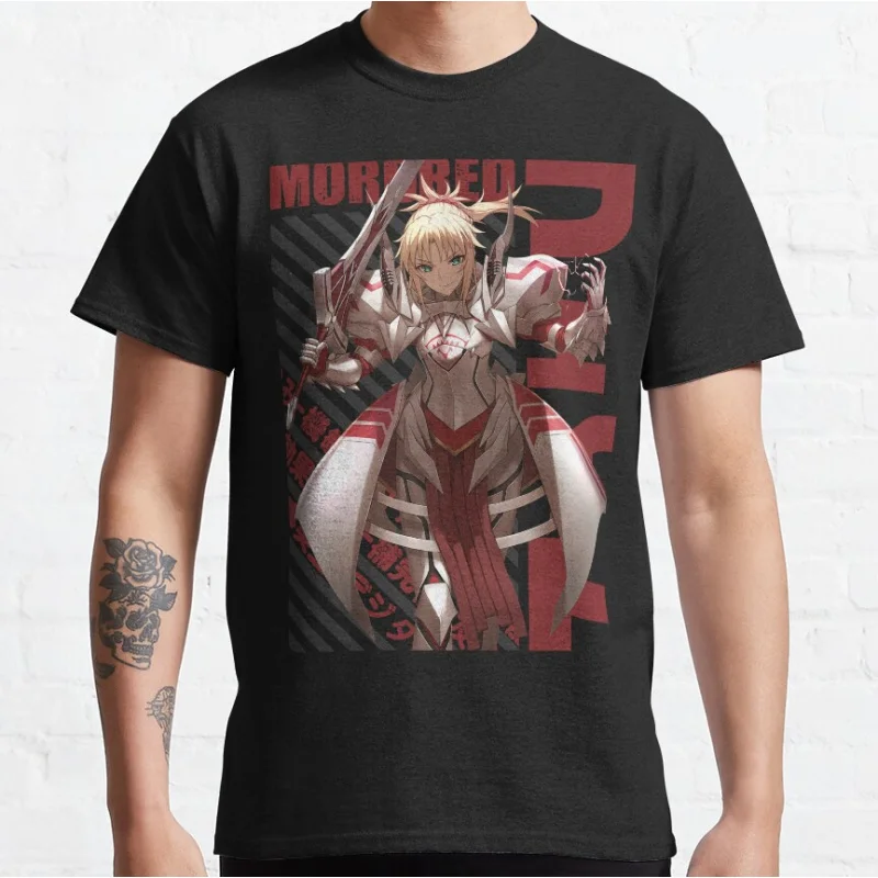 

Cute Mordred Anime kawaii video game Fate stay night Short-sleeve crewneck T-shirt for men large size Adult Tops S-6xl