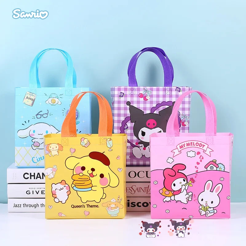 Sanrio Kuromi Bag Anime My Melody Cinnamoroll Large Capacity Printed Non Woven Fabric Handbag Storage Books Kawaii Kids Gifts