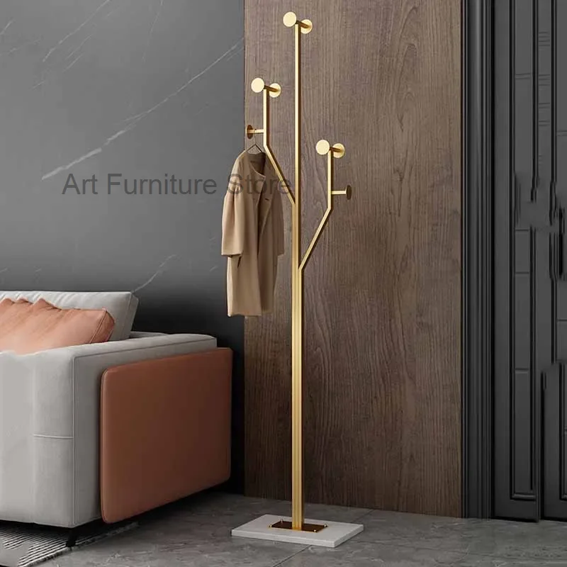 

Bedroom Clothes Golden Standing Coat Rack Floor Laundry Metal Hanger Coat Rack Shoe Wardrobe Percha Pie Modern Furniture XY50CR