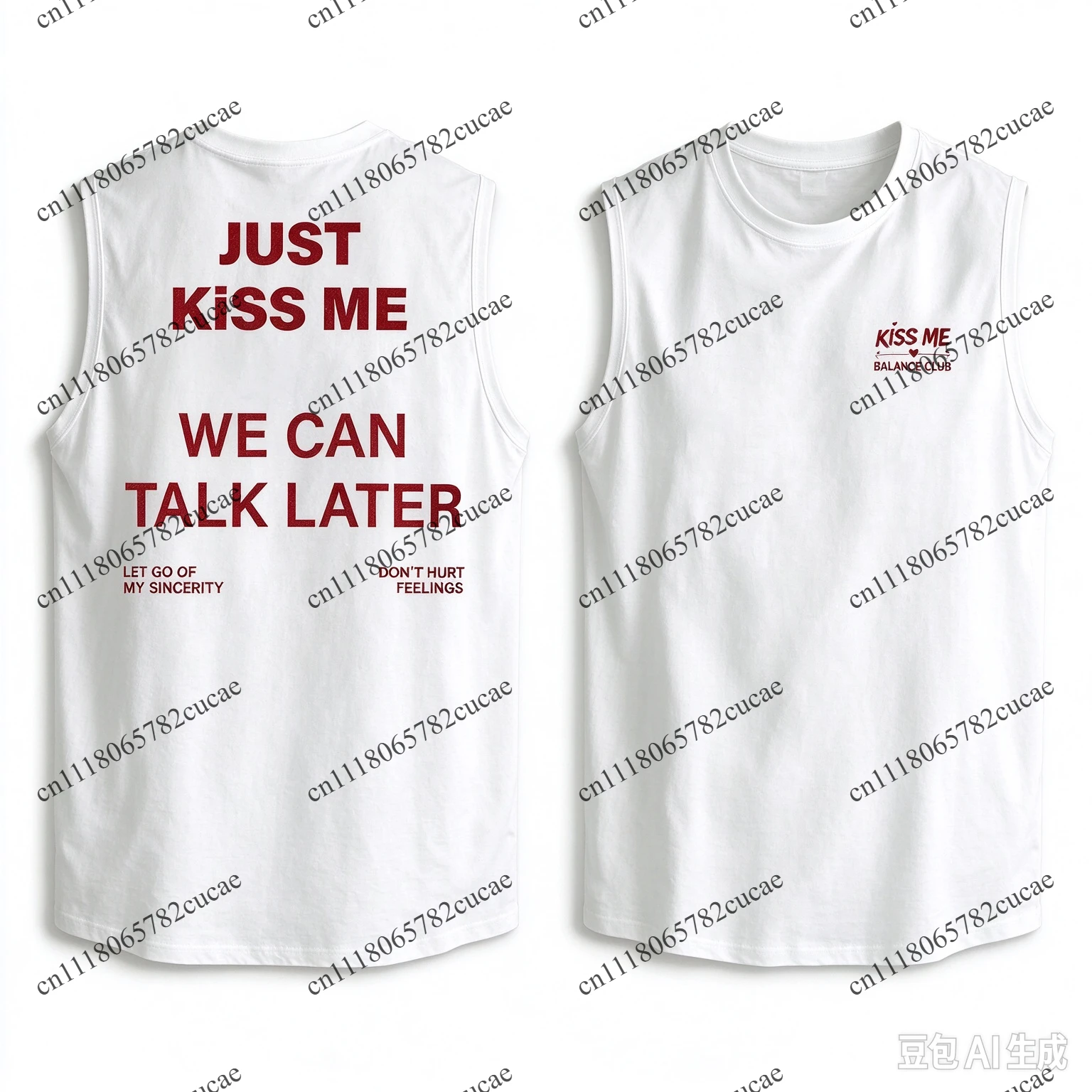 100% Cotton Men Graphic Tank Top Just Kiss Me Letter Print Back Sleeveless Vest Retro Streetwear Loose Summer Tee-T93