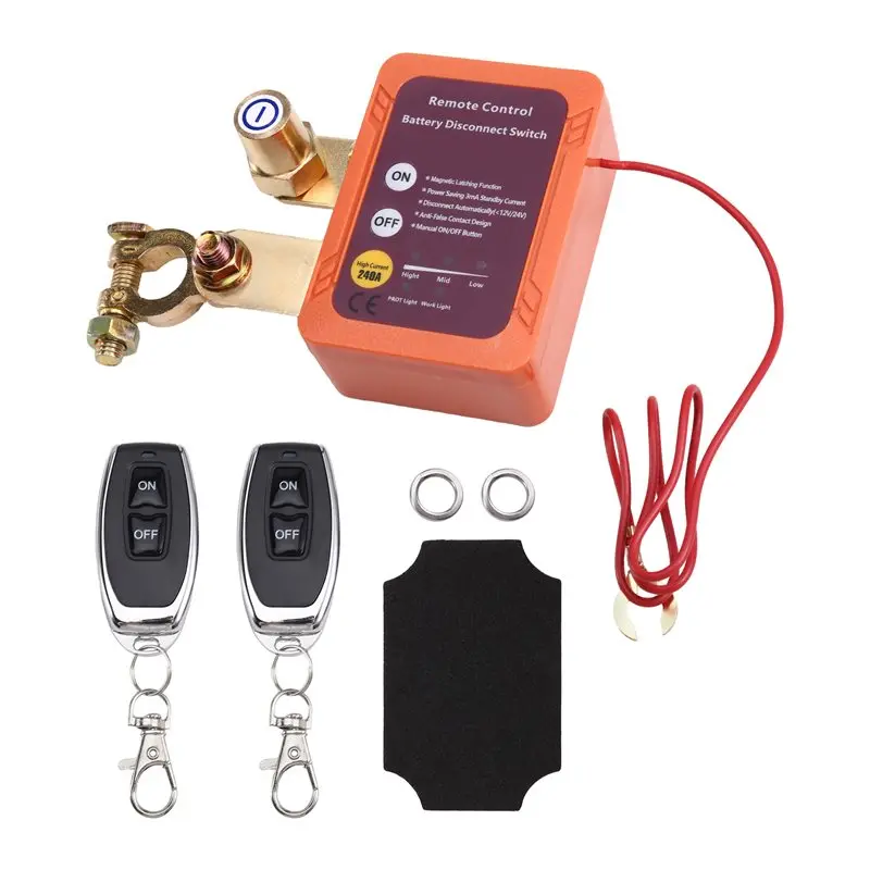 

Автоматический выключатель питания для автомобильного аккумулятора 12В/24В 240А с дистанционным управлением - выключатель питания оранжевого цвета