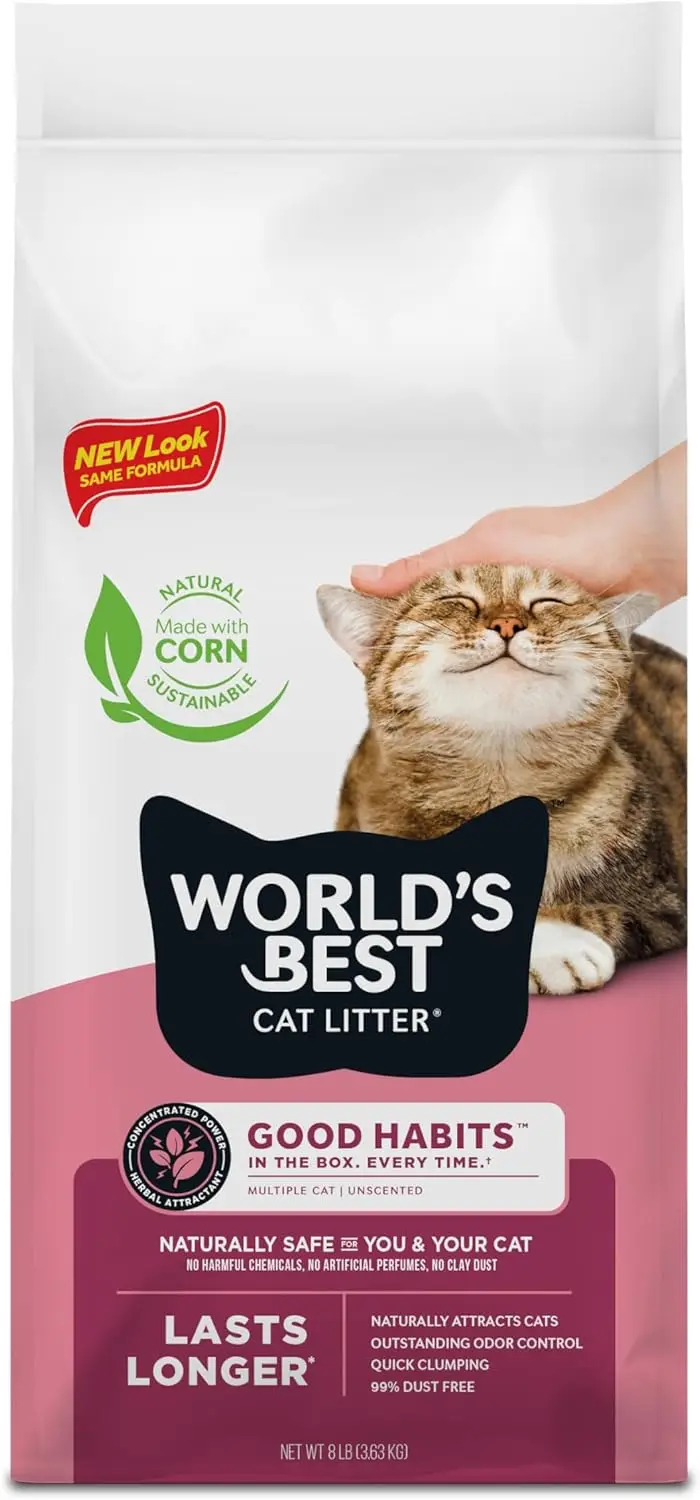 

Cat Litter with Natural Plant-Based Attractant, Multicat Flushable Corn Litter, Unscented Odor Control, Low Tracking &