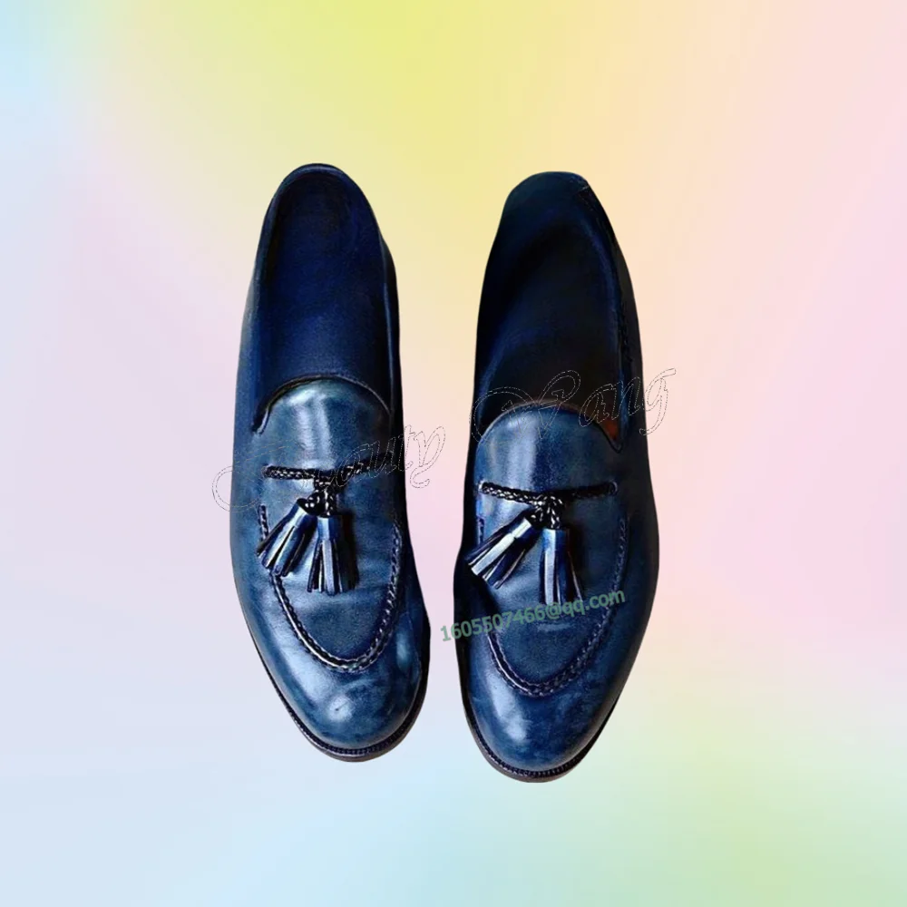 

Blue Weave Rope Fringe Decor Men Shoes Pumps New Style Men's Dress Shoes Gentlemen Slip on Party Shoes Big Size 47 Sprig Autumn