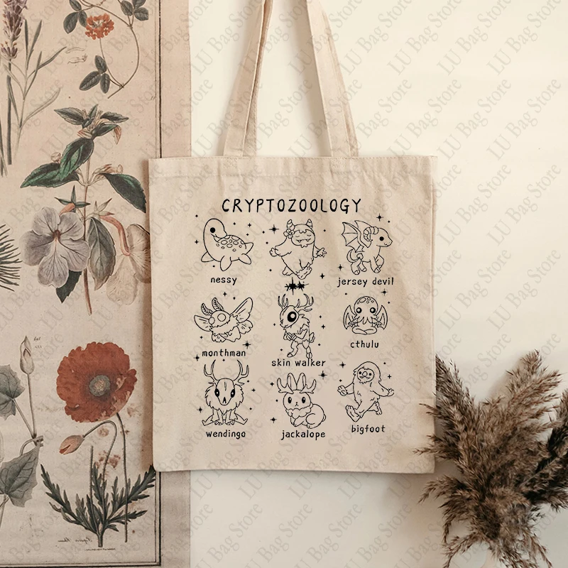 Regali di cryptozoologia Kawaii Cryptid creations Tote Bag Cryptid Monster Monthman borsa riutilizzabile per borse della spesa di zoologia misteriosa