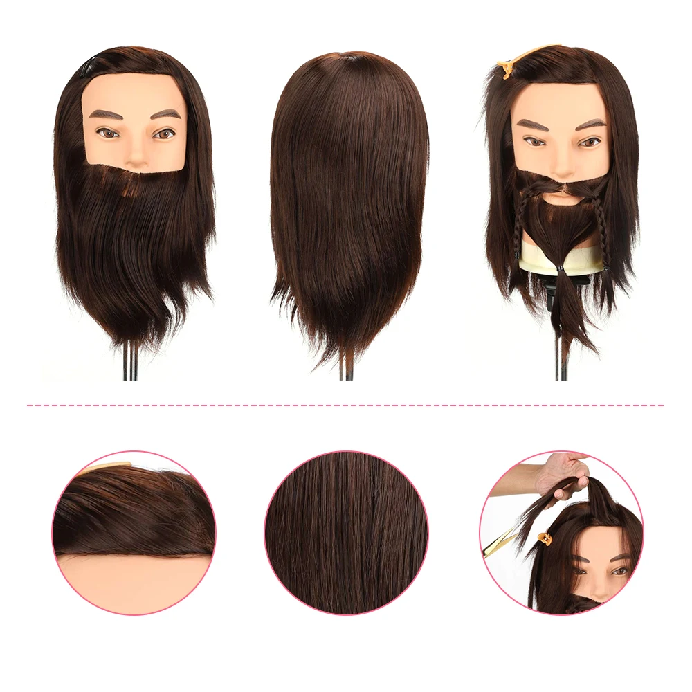 Male Mannequin Head With Hair Beard Real Synthetic Hair for Hairdressers Salon Hairdressing Head Male Training Head Kit