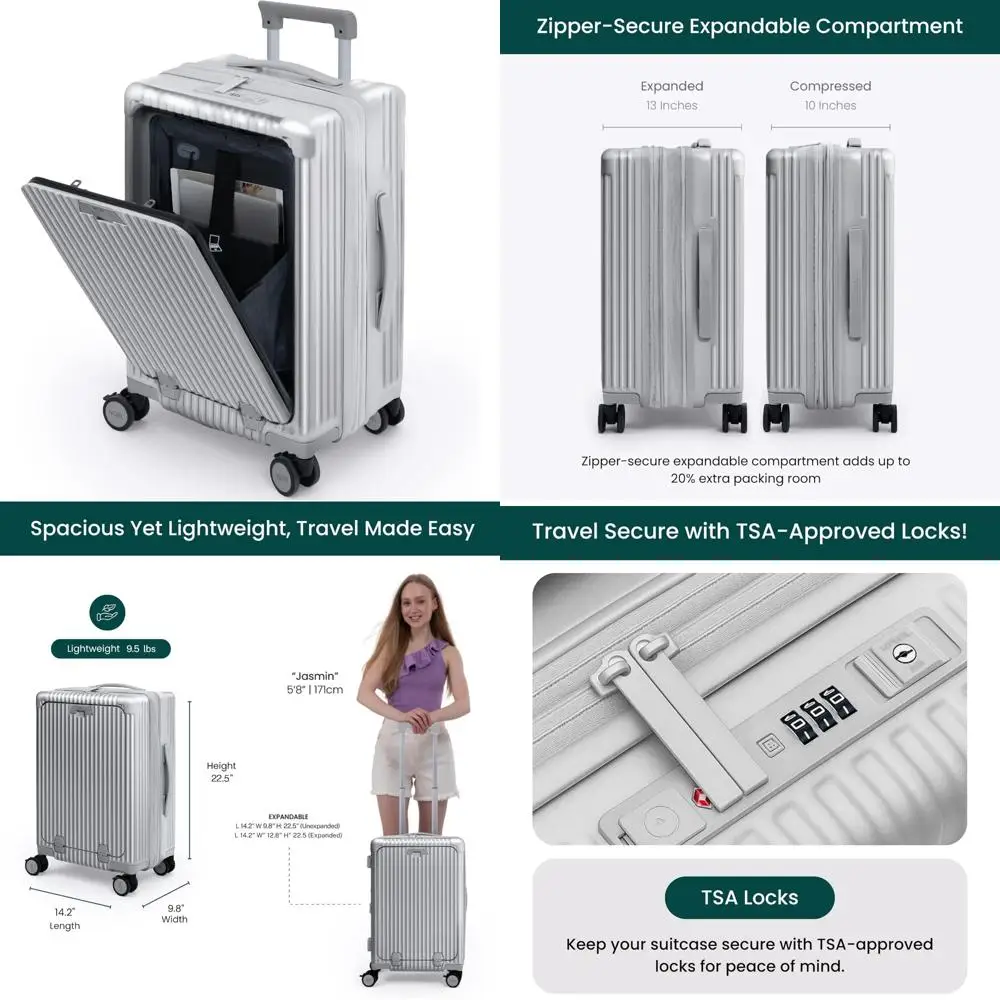 

расширяемый чемодан с твердым корпусом и алюминиевой рамой, 22,5 x 14,2 x 9,8 дюйма, одобренный авиакомпанией, 360° ° блесна