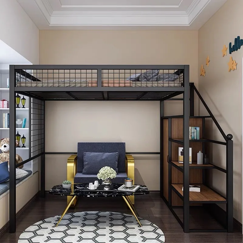 On the bed and off the table, wrought iron elevated bed with ladder cabinet, multi-functional space-saving pavilion bed, staff d