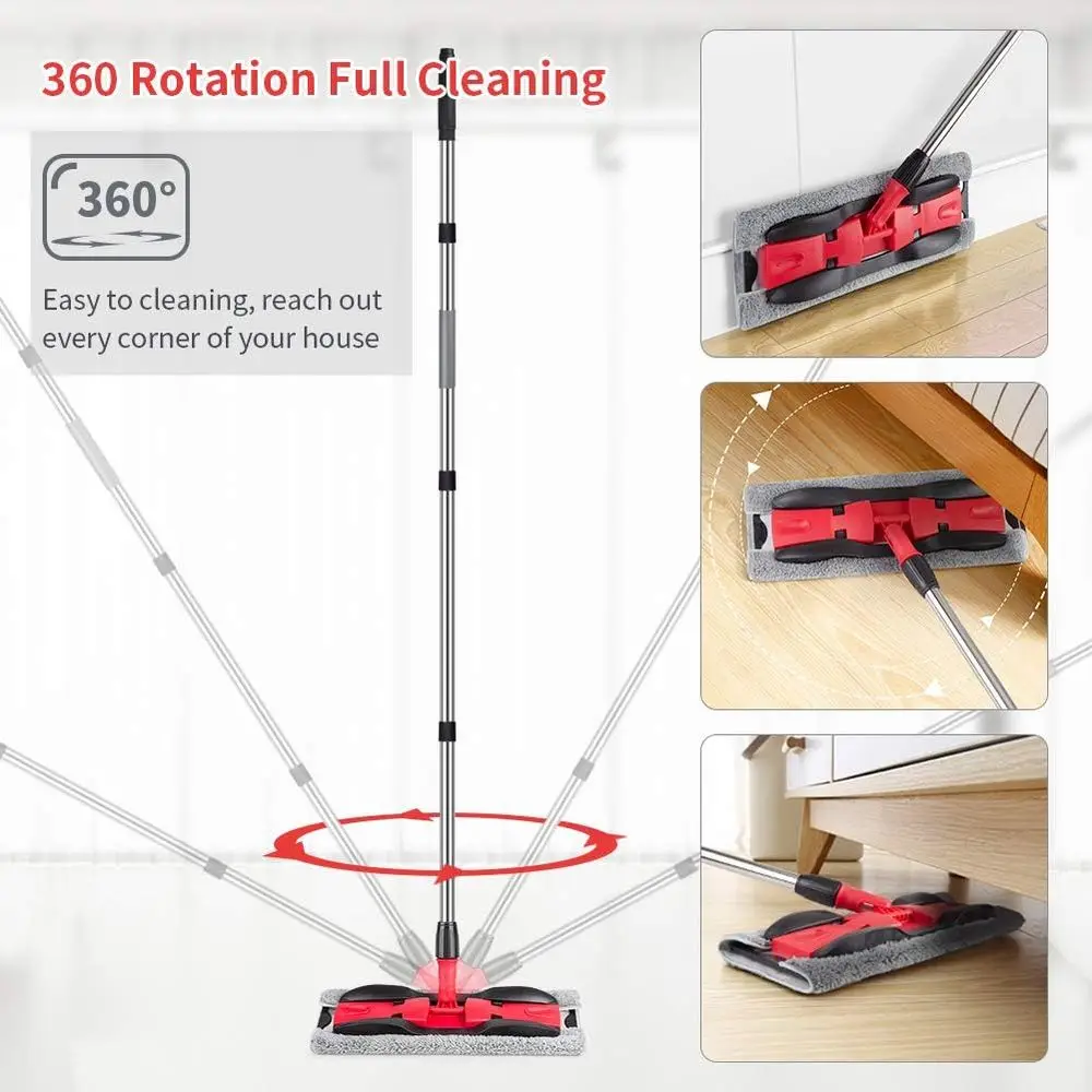 Adjustable Telescopic Floor Mop with 4 Washable Pads - Ideal for Dusting and Cleaning Various Floors at Home or Business